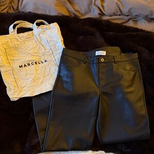 Marcella NYC Black Faux Leather Pants with Canvas Tote Size L